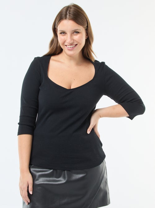 T-shirt côtelé avec large encolure - Kiabi