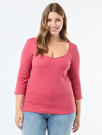 T-shirt côtelé avec large encolure