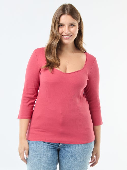 T-shirt côtelé avec large encolure - Kiabi