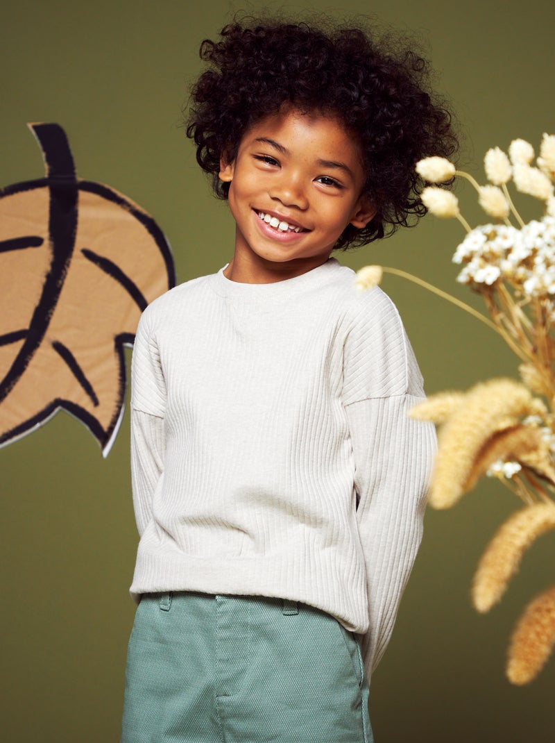 T-shirt côtelé Beige - Kiabi