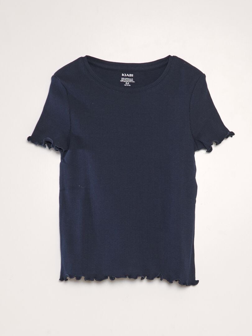 T-shirt côtelé bleu marine - Kiabi