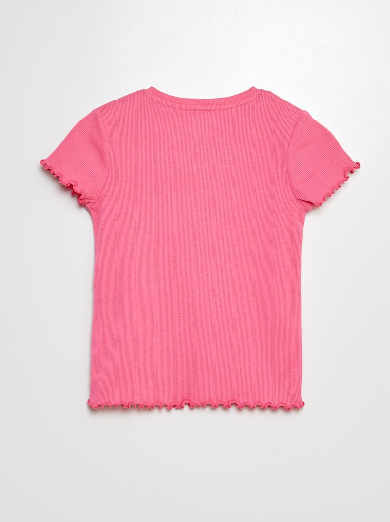 T-shirt côtelé bords ondulés rose - Kiabi