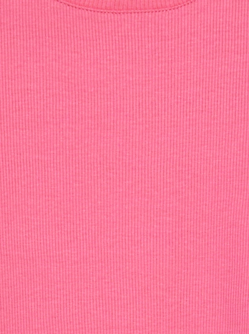 T-shirt côtelé bords ondulés rose - Kiabi
