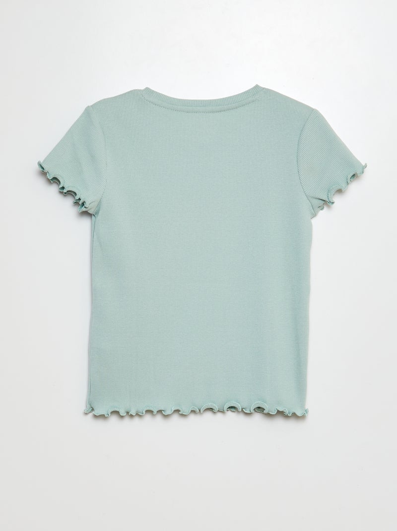 T-shirt côtelé bords ondulés VERT - Kiabi