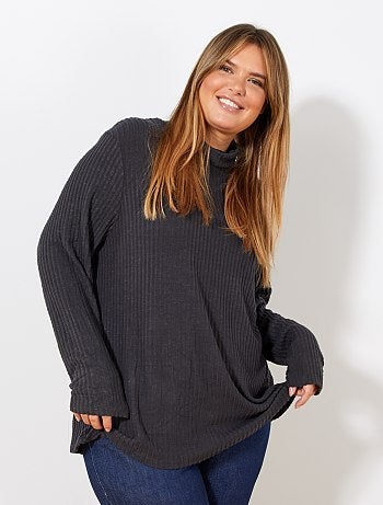 T-shirt cotelé col lâche - Kiabi