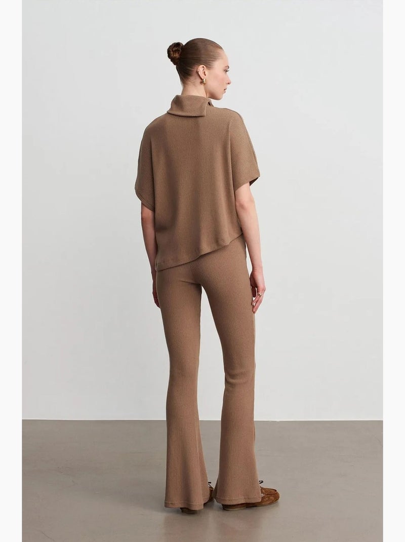 T-shirt côtelé col roulé manches courtes dilvin Camel - Kiabi