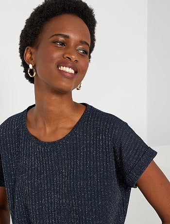 T-shirt côtelé en maille brillante