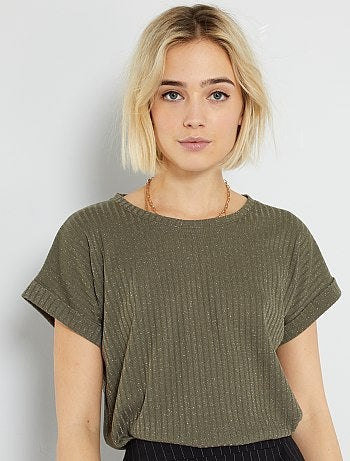 T-shirt côtelé en maille brillante