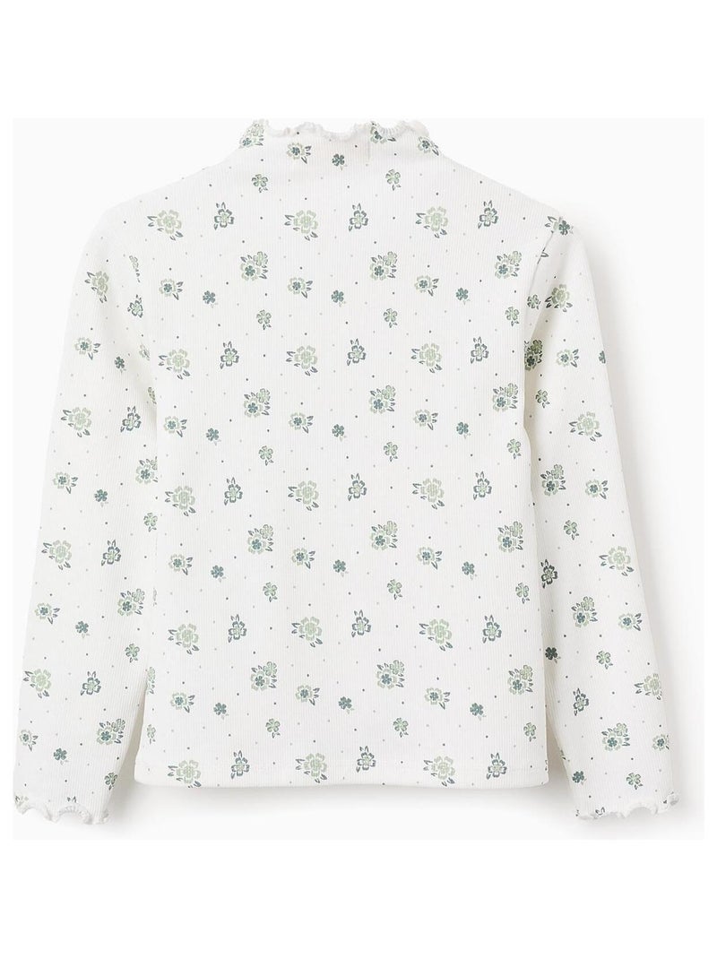 T-shirt côtelé, fleuri, à volants NOVEAUX NATURE Blanc - Kiabi