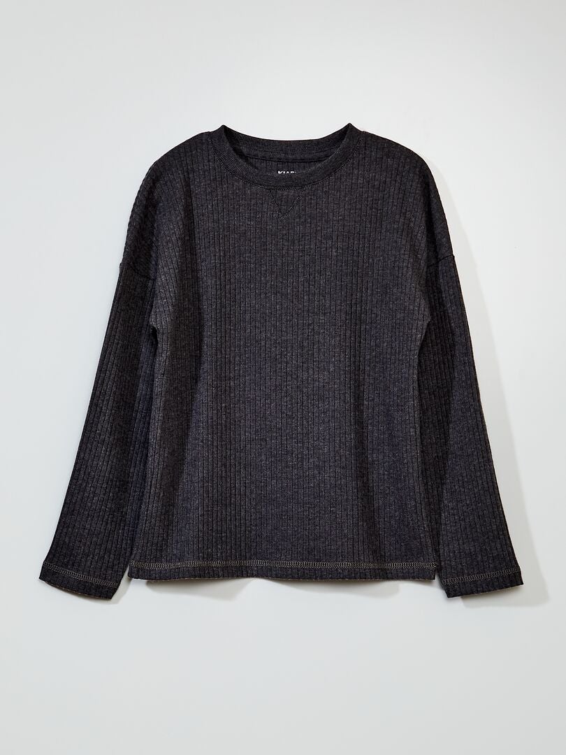 T-shirt côtelé Gris - Kiabi
