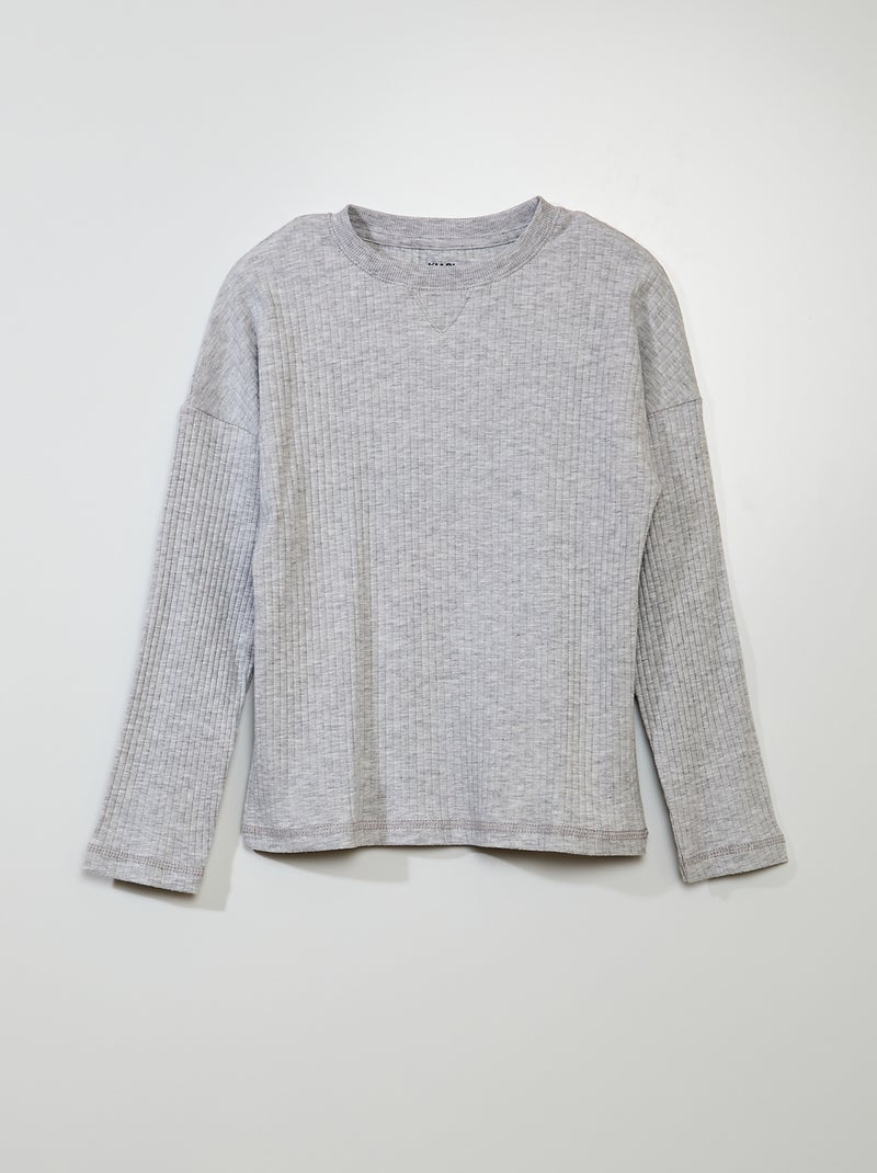 T-shirt côtelé Gris - Kiabi