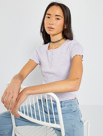 T-shirt côtelé imprimé - Kiabi