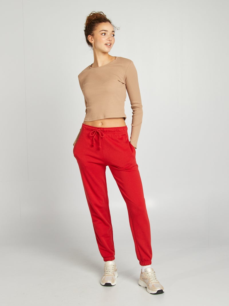 T-shirt côtelé manches longues Beige - Kiabi