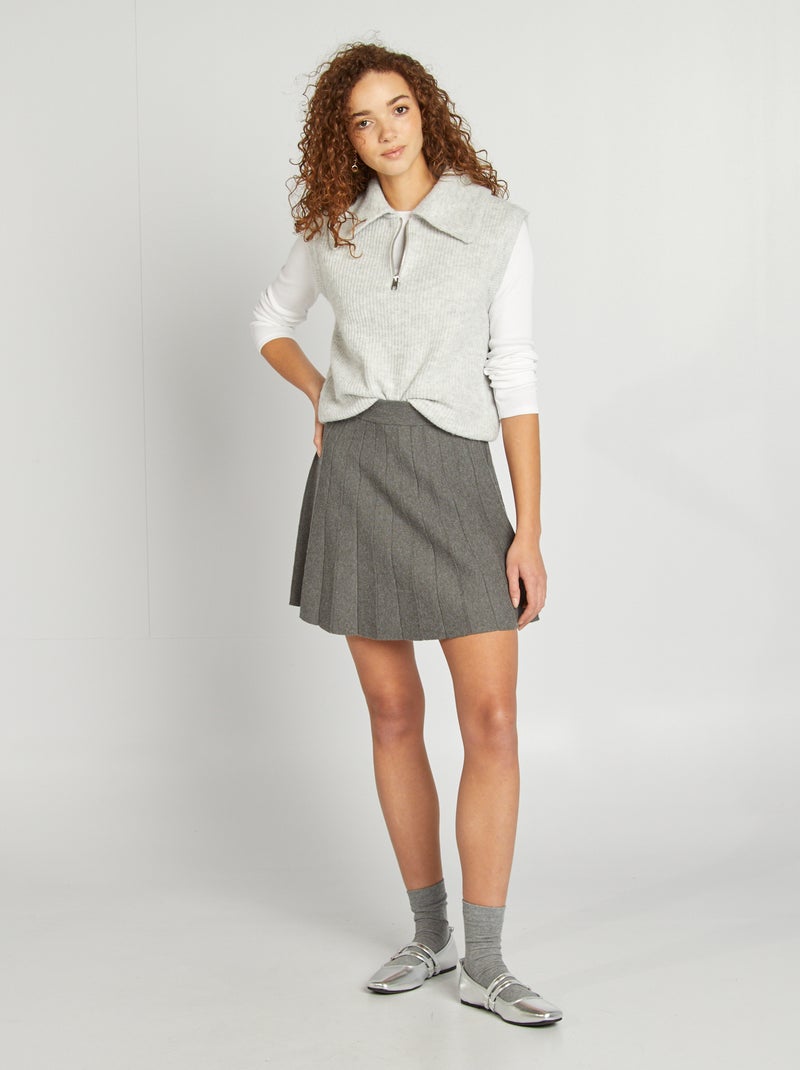 T-shirt côtelé manches longues blanc - Kiabi