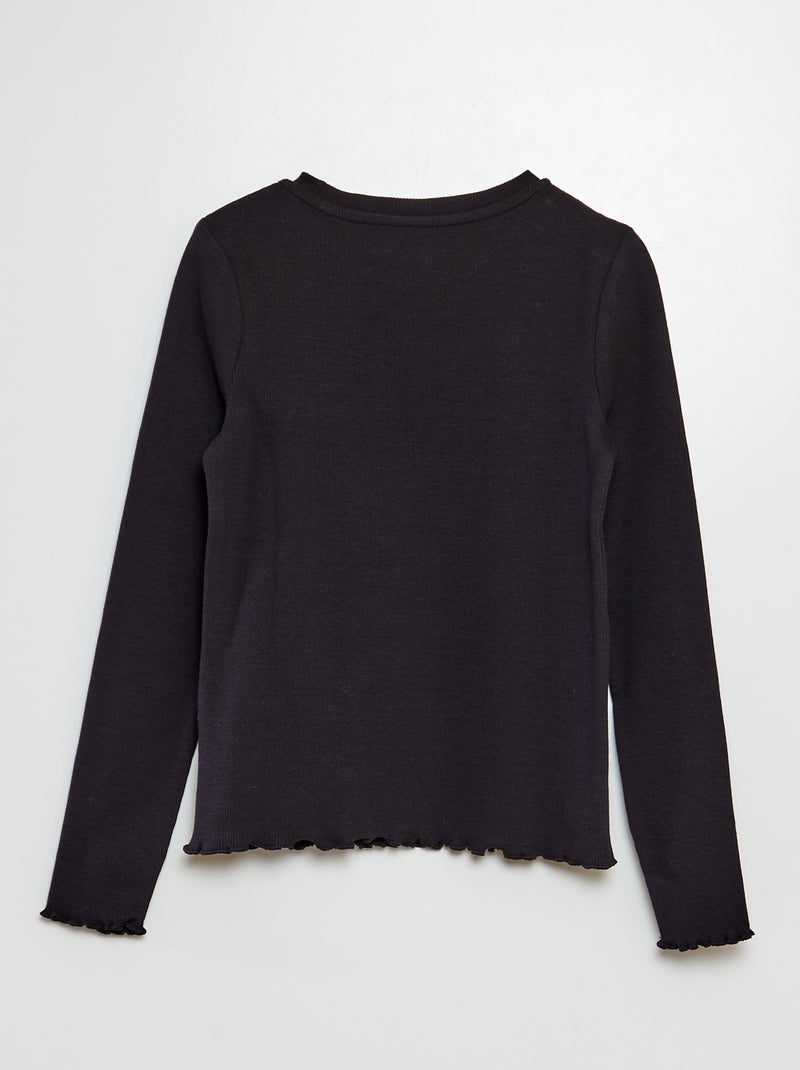 T-shirt côtelé manches longues Noir - Kiabi