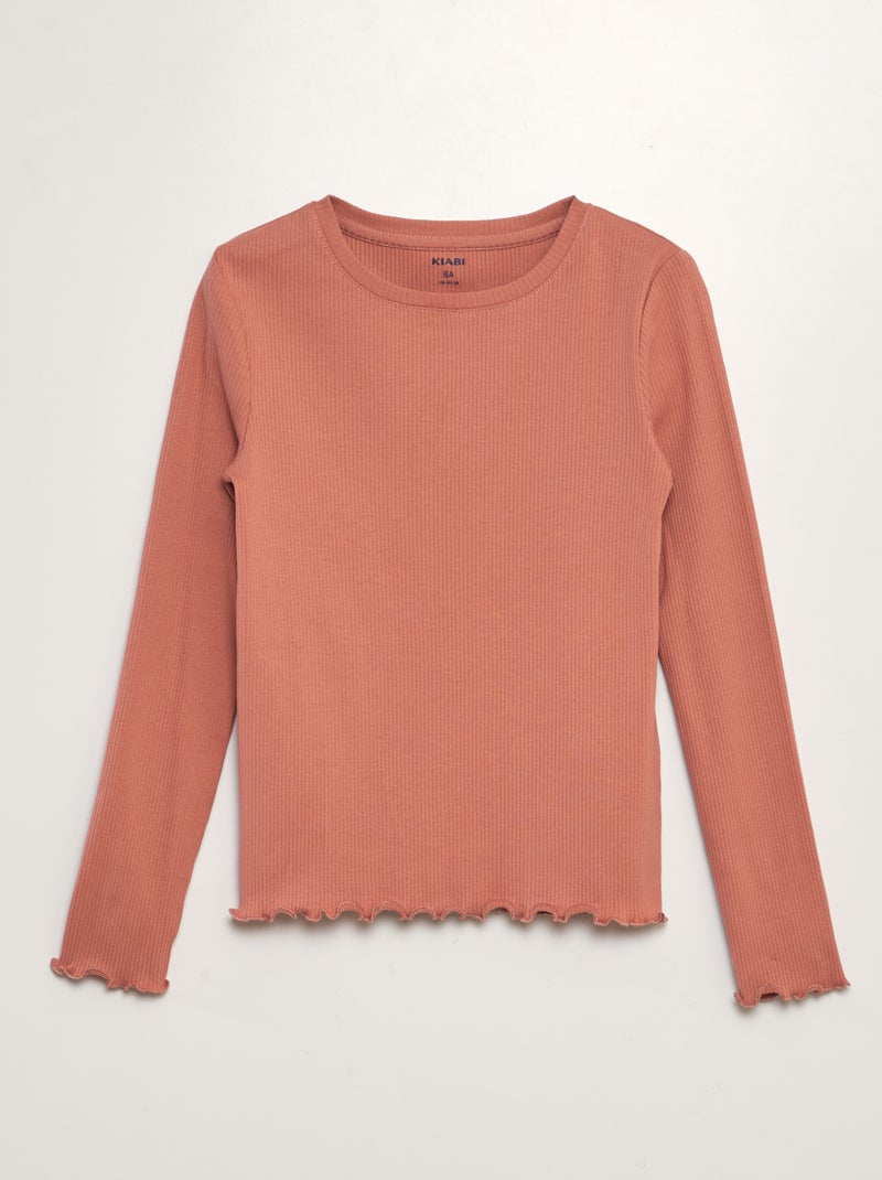 T-shirt côtelé manches longues Rose - Kiabi