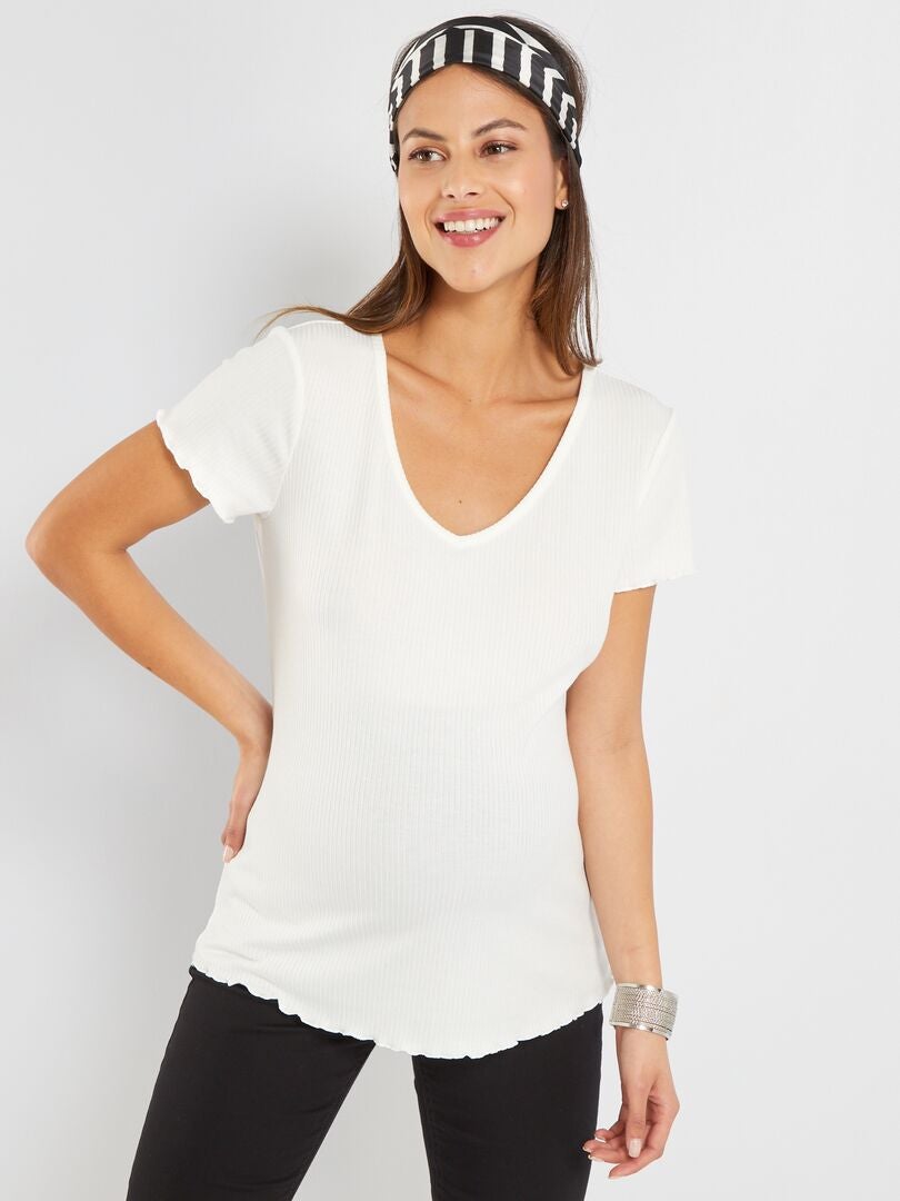 T-shirt côtelé maternité blanc - Kiabi
