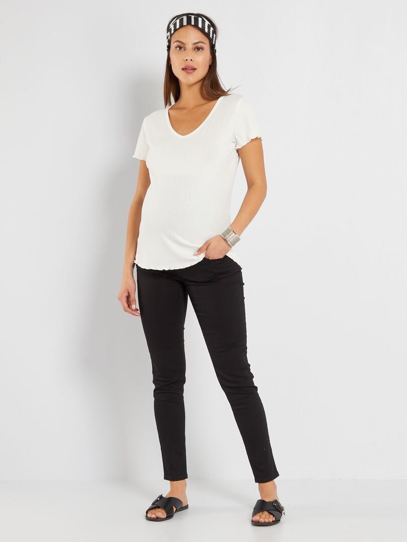 T-shirt côtelé maternité blanc - Kiabi