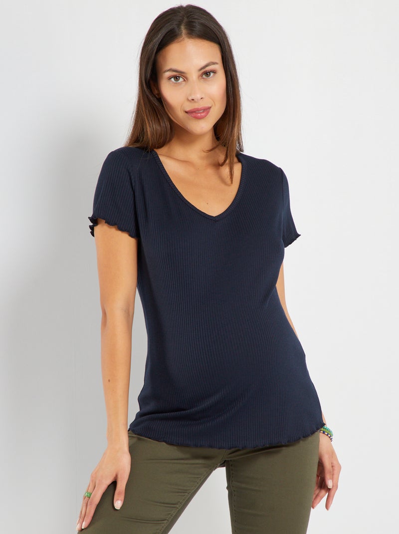 T-shirt côtelé maternité Bleu - Kiabi