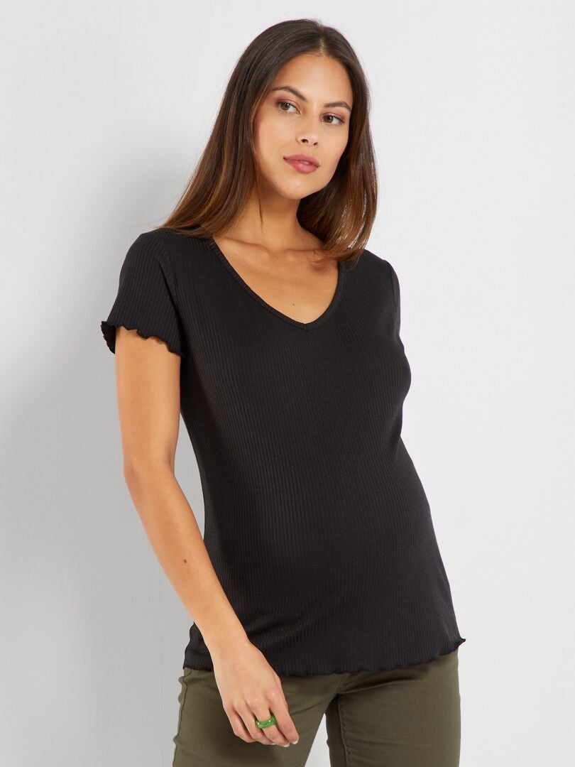 T-shirt côtelé maternité noir - Kiabi