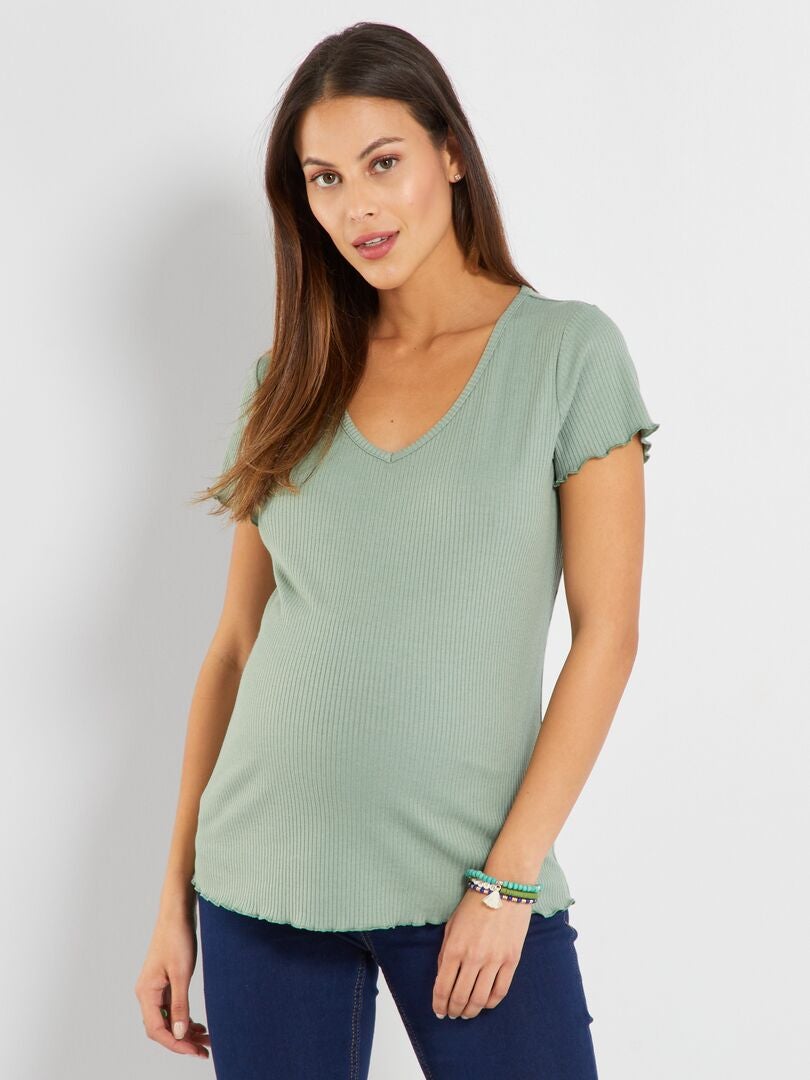 T-shirt côtelé maternité Vert - Kiabi