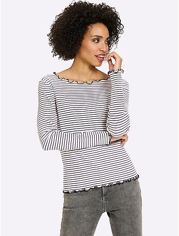 T-shirt côtelé motif à rayures tendance - taille standard - helline