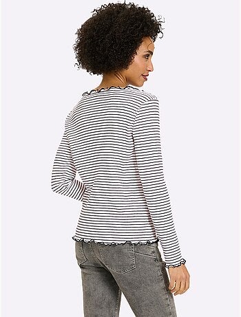 T-shirt côtelé motif à rayures tendance - taille standard - helline