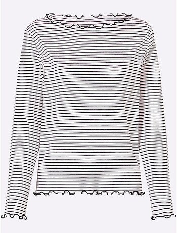 T-shirt côtelé motif à rayures tendance - taille standard - helline