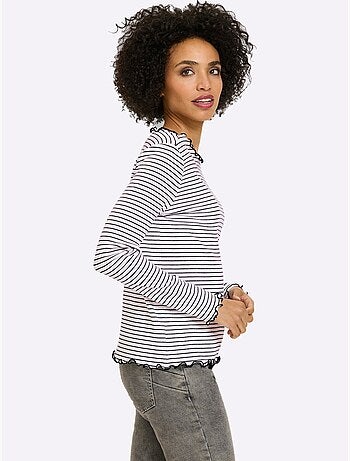 T-shirt côtelé motif à rayures tendance - taille standard - helline