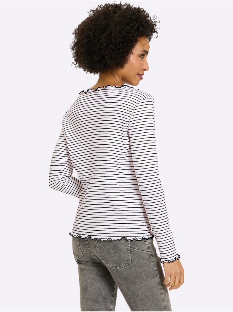 T-shirt côtelé motif à rayures tendance - taille standard - helline Bleu Ecru - Kiabi