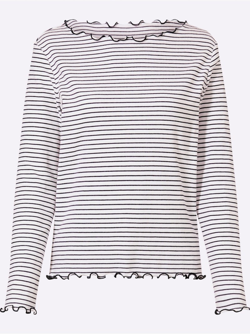 T-shirt côtelé motif à rayures tendance - taille standard - helline Bleu Ecru - Kiabi