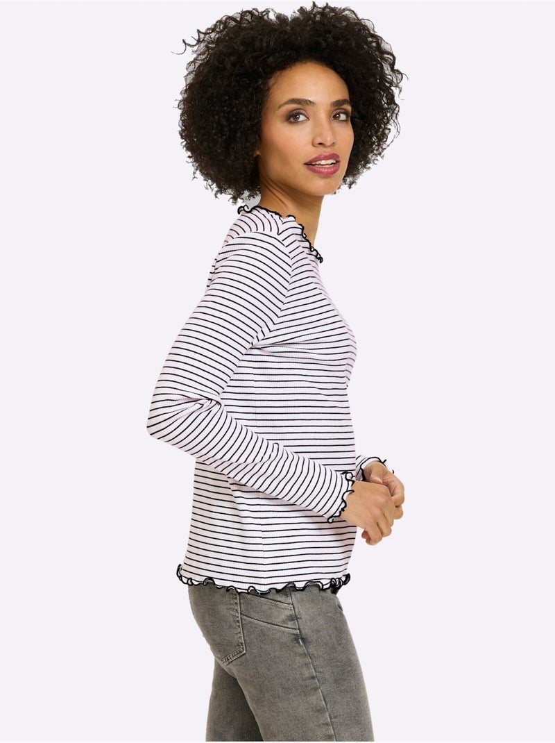 T-shirt côtelé motif à rayures tendance - taille standard - helline Bleu Ecru - Kiabi