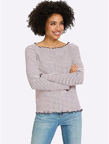 T-shirt côtelé motif à rayures tendance - taille standard - helline