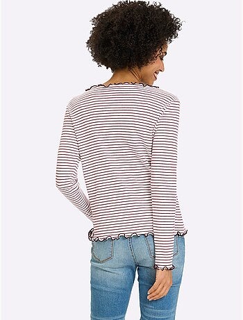 T-shirt côtelé motif à rayures tendance - taille standard - helline