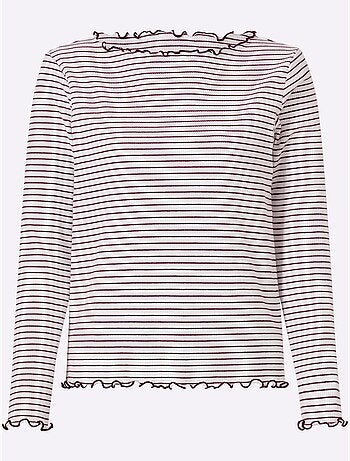 T-shirt côtelé motif à rayures tendance - taille standard - helline
