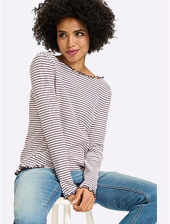 T-shirt côtelé motif à rayures tendance - taille standard - helline