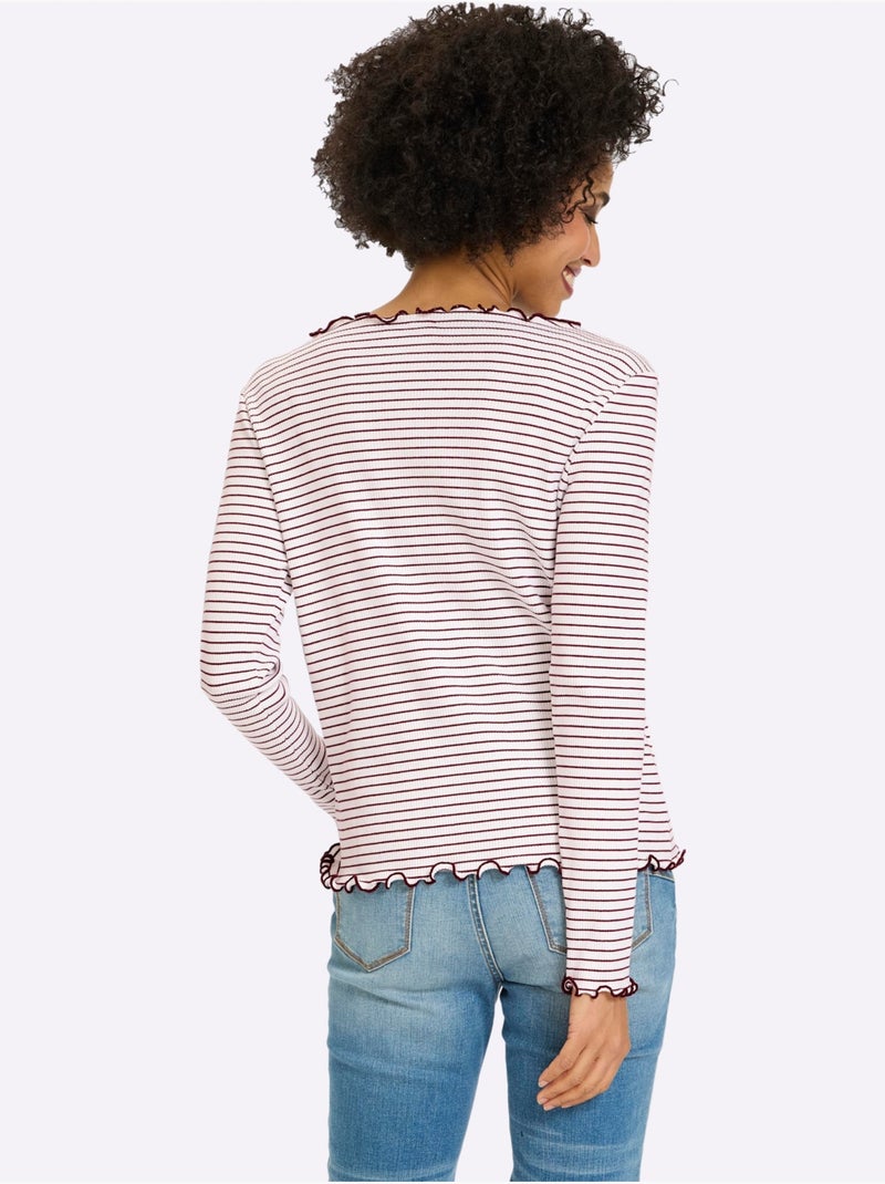 T-shirt côtelé motif à rayures tendance - taille standard - helline Écru/Violet - Kiabi