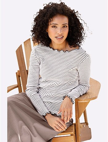 T-shirt côtelé motif à rayures tendance - taille standard - helline