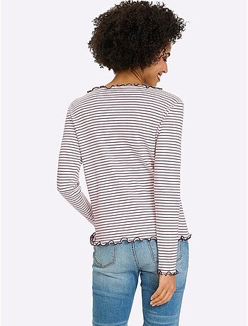 T-shirt côtelé motif à rayures tendance - taille standard - helline
