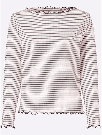 T-shirt côtelé motif à rayures tendance - taille standard - helline