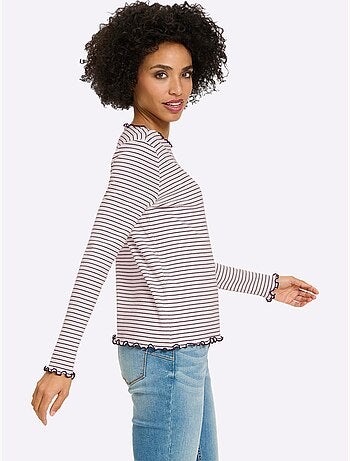 T-shirt côtelé motif à rayures tendance - taille standard - helline