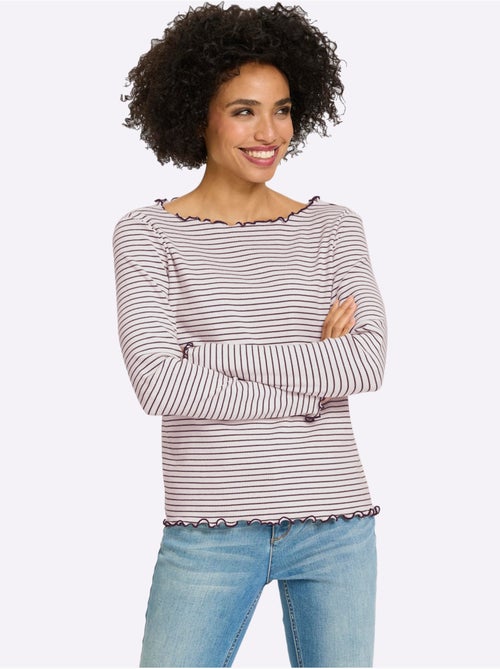 T-shirt côtelé motif à rayures tendance - taille standard - helline - Kiabi T-shirt côtelé motif à rayures tendance - taille standard - helline - Kiabi