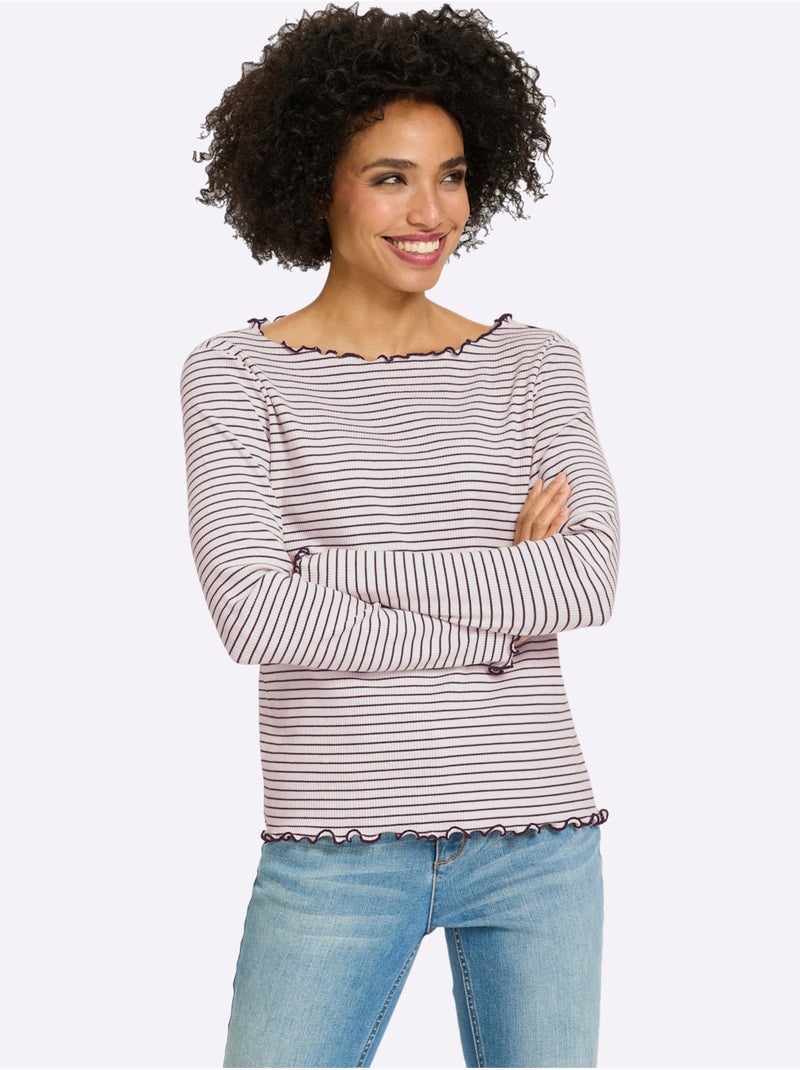 T-shirt côtelé motif à rayures tendance - taille standard - helline Gris Ecru Gris - Kiabi