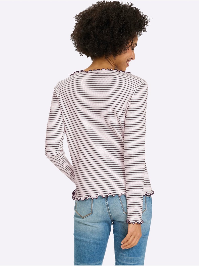 T-shirt côtelé motif à rayures tendance - taille standard - helline Gris Ecru Gris - Kiabi