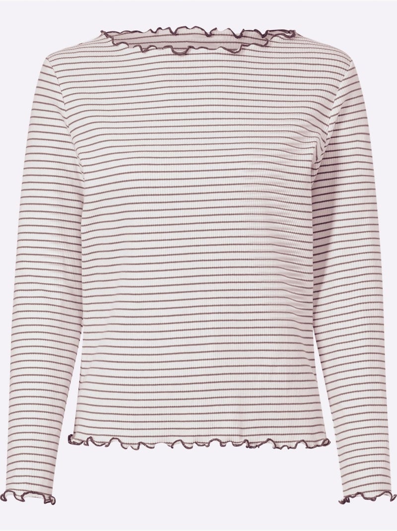 T-shirt côtelé motif à rayures tendance - taille standard - helline Gris Ecru Gris - Kiabi
