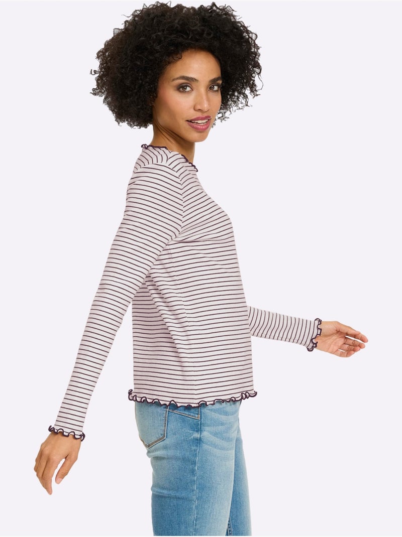 T-shirt côtelé motif à rayures tendance - taille standard - helline Gris Ecru Gris - Kiabi