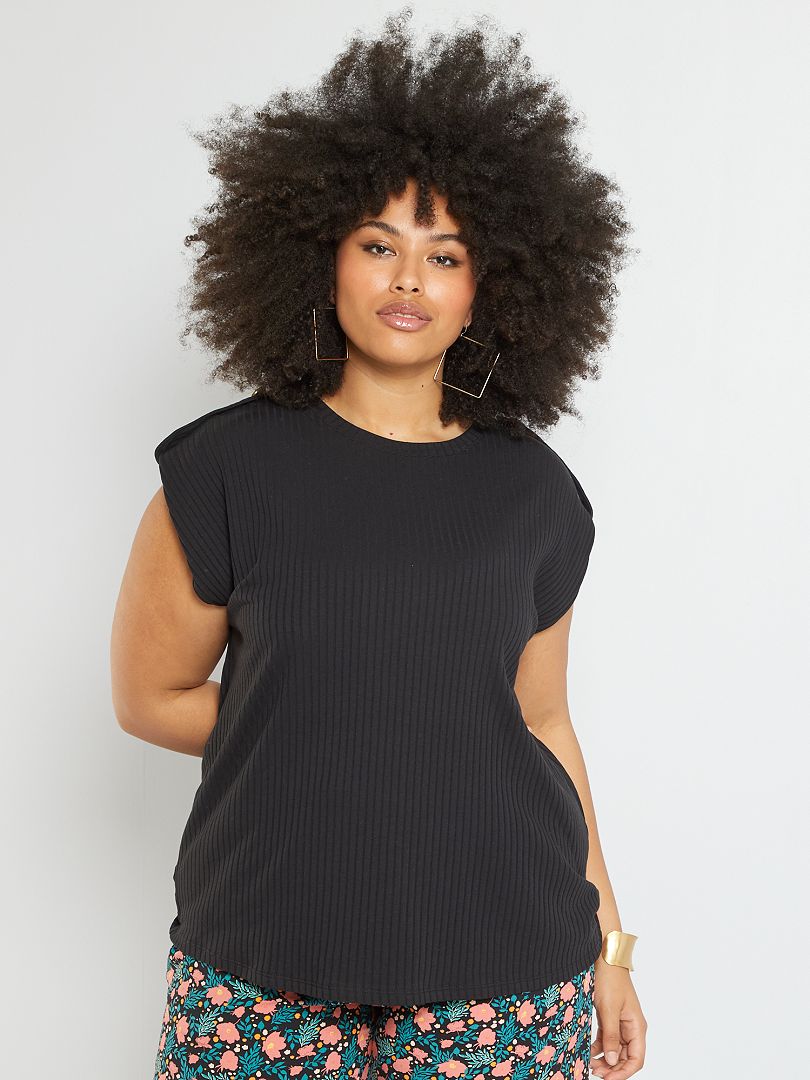 T-shirt côtelé noir - Kiabi