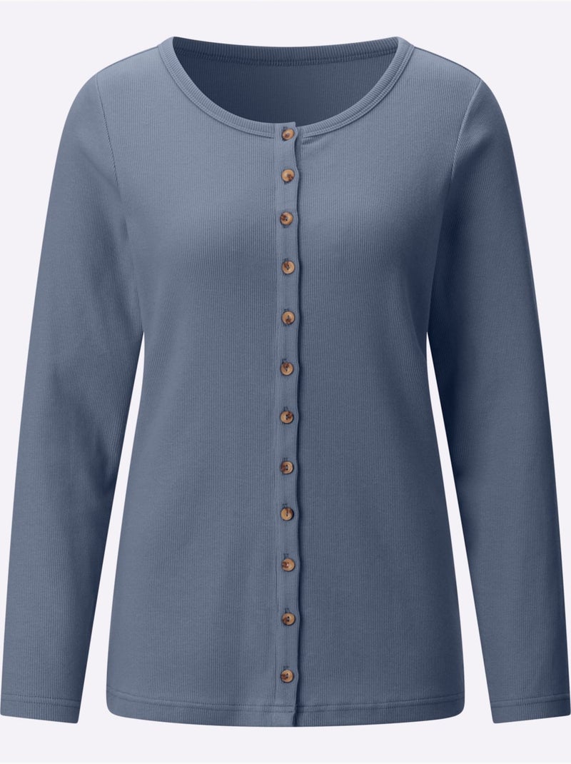 T-shirt côtelé qualité jersey côtelée facile à entretenir - taille standard - witt Bleu gris - Kiabi