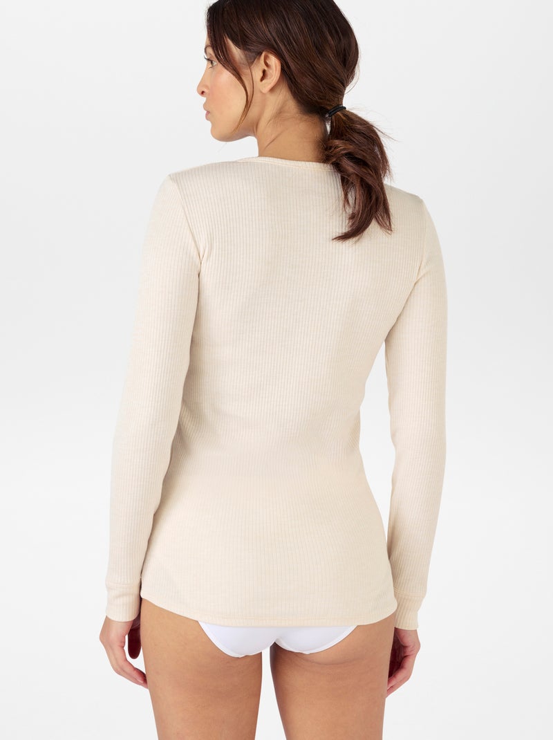 T-shirt côtelé thermolactyl 'Damart' Beige - Kiabi