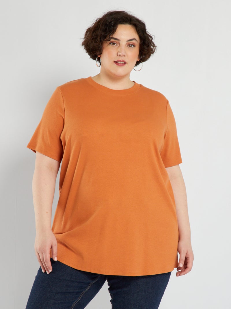 T-shirt côtelé uni Orange - Kiabi